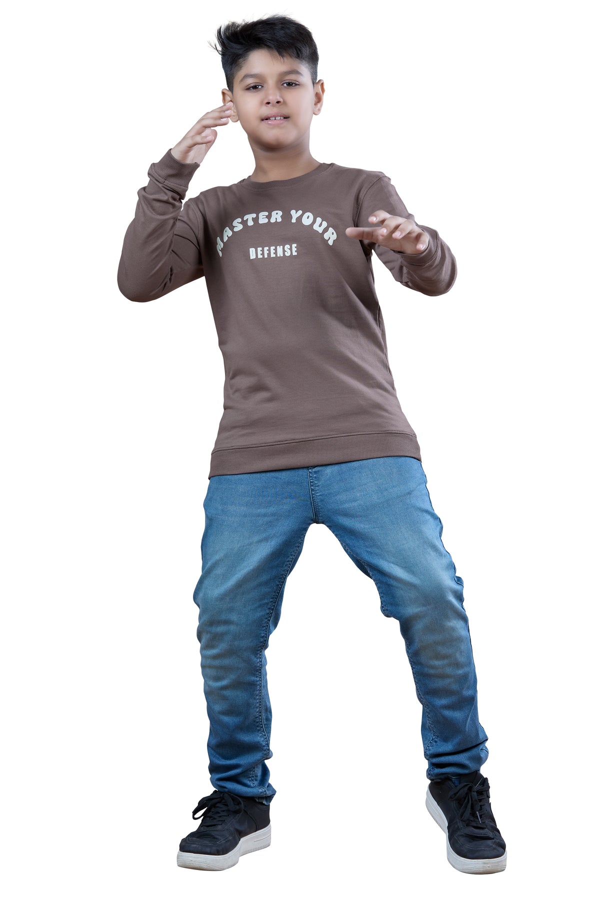 Brown Printed Graphic Boys Full Sleeves T-Shirt