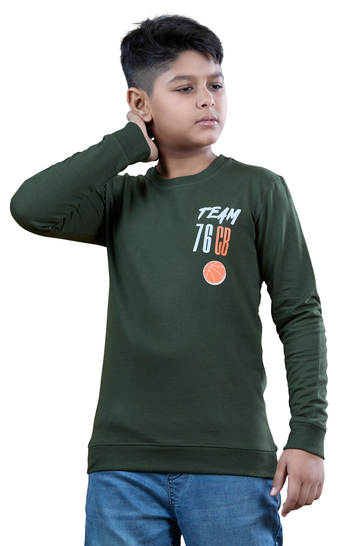 Dark Green Printed Graphic Boys Full Sleeves T-Shirt