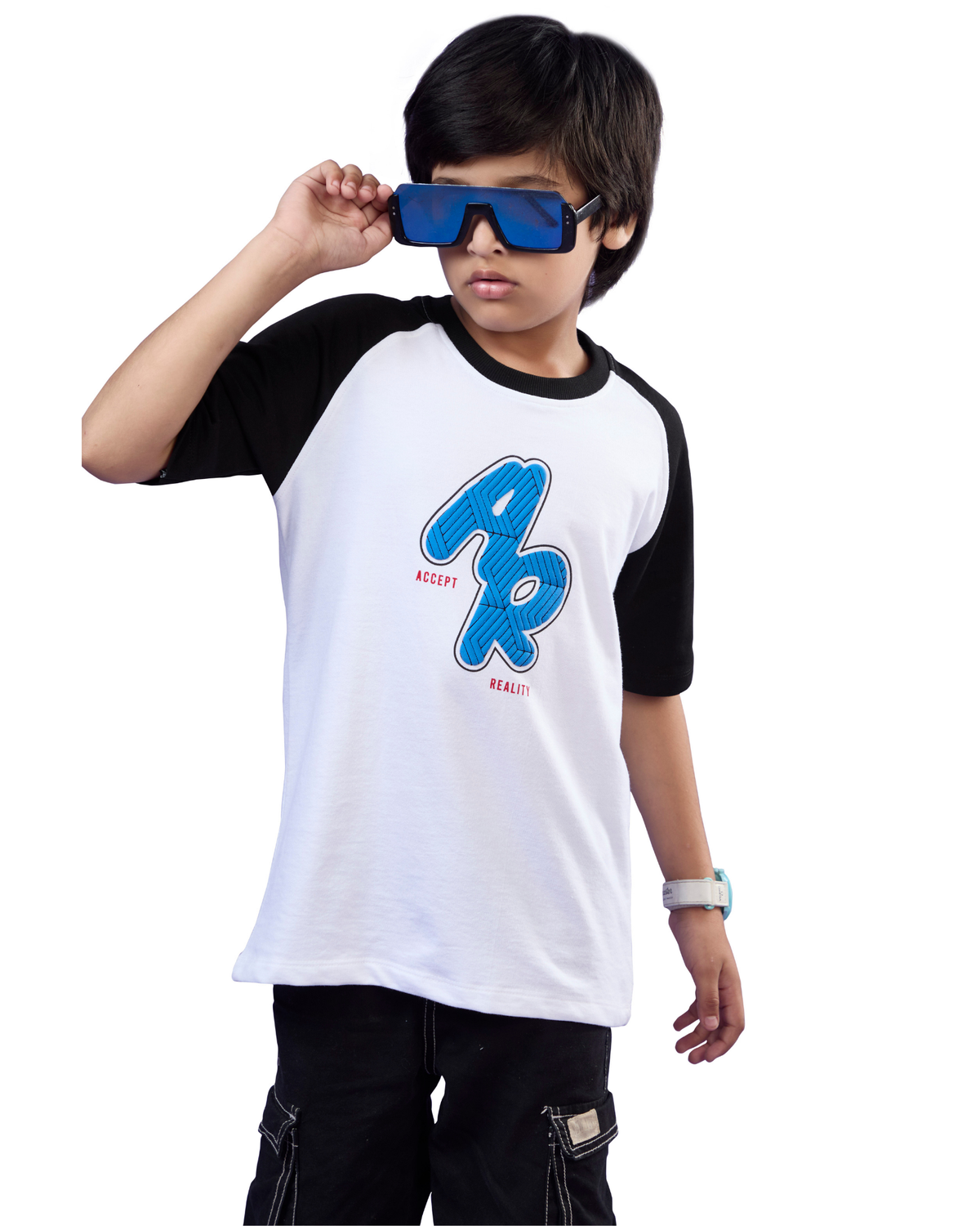 White & Black AR Graphic Boys T-Shirt