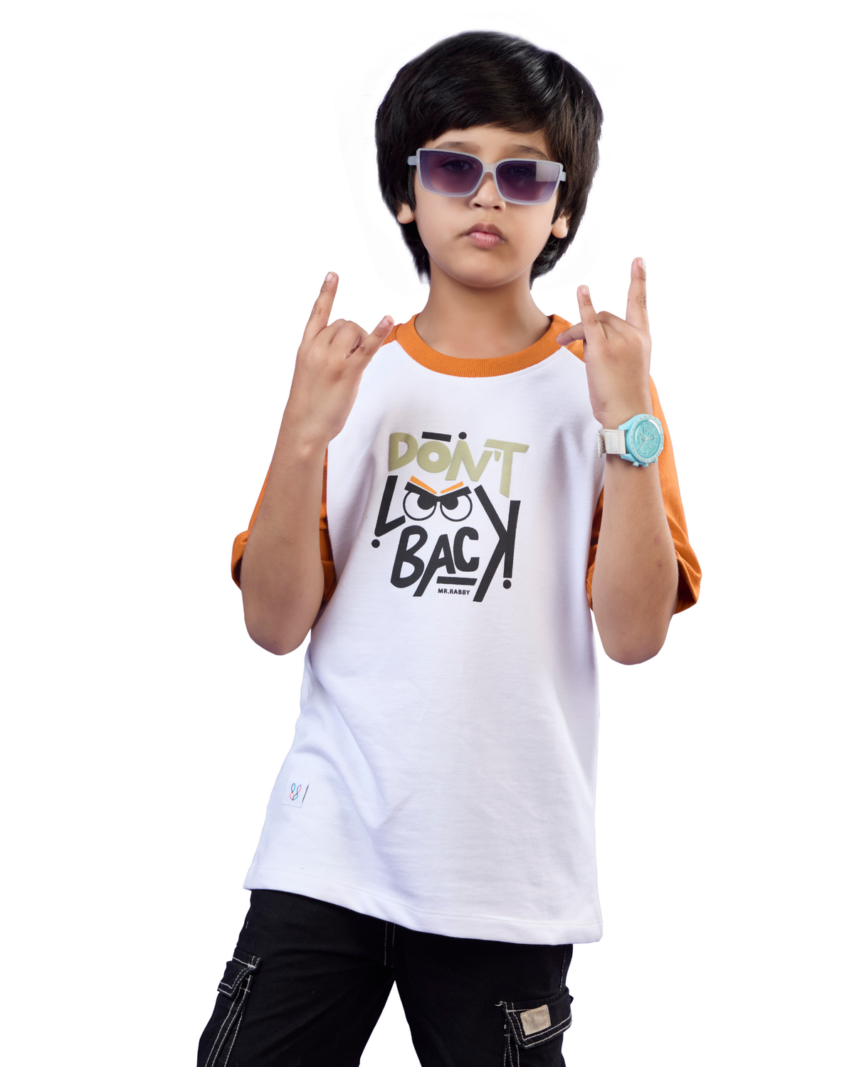 White & Orange Don’t Look Back Graphic Boys T-Shirt