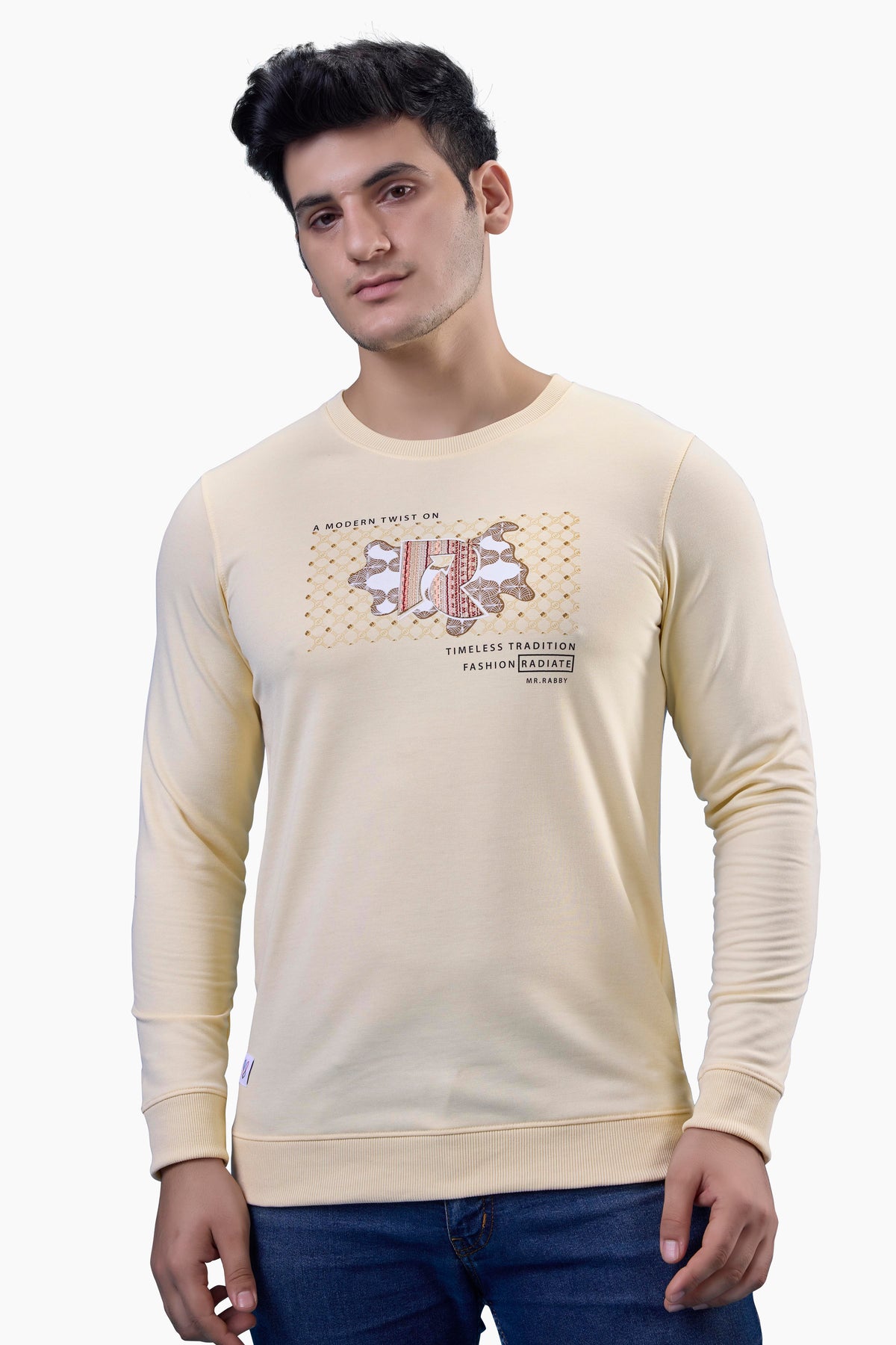Pastel Yellow Graphic Full Sleeves T-Shirt