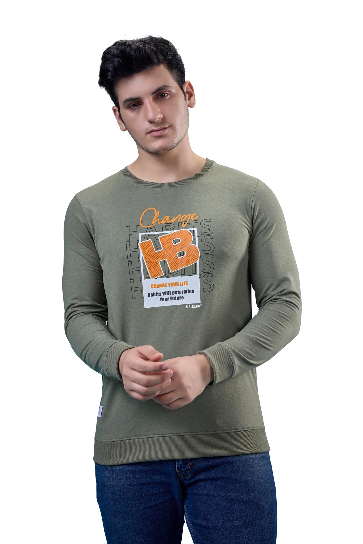 Olive Green Graphic Full Sleeves T-Shirt