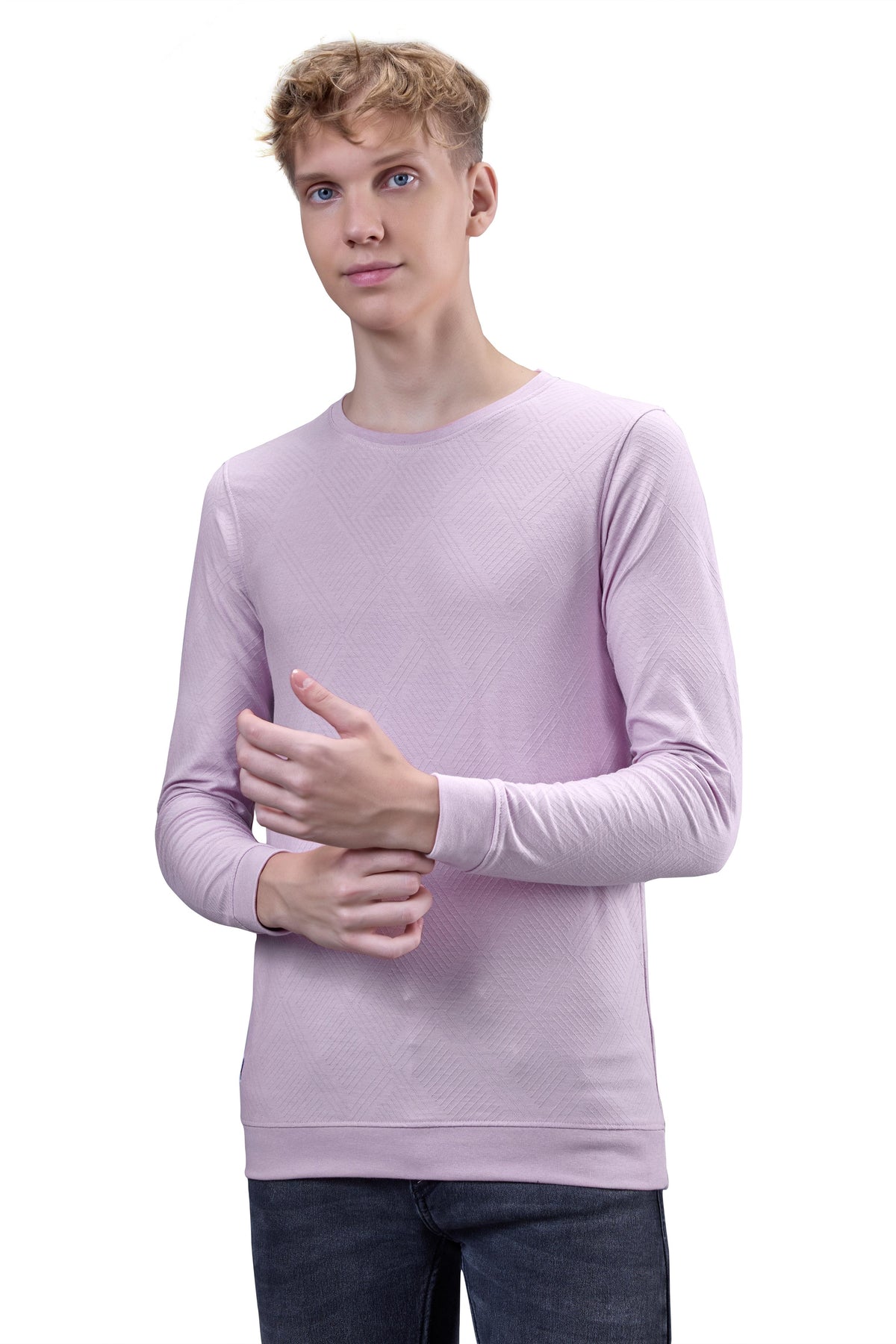 Lavender Textured Full Sleeves T-Shirt