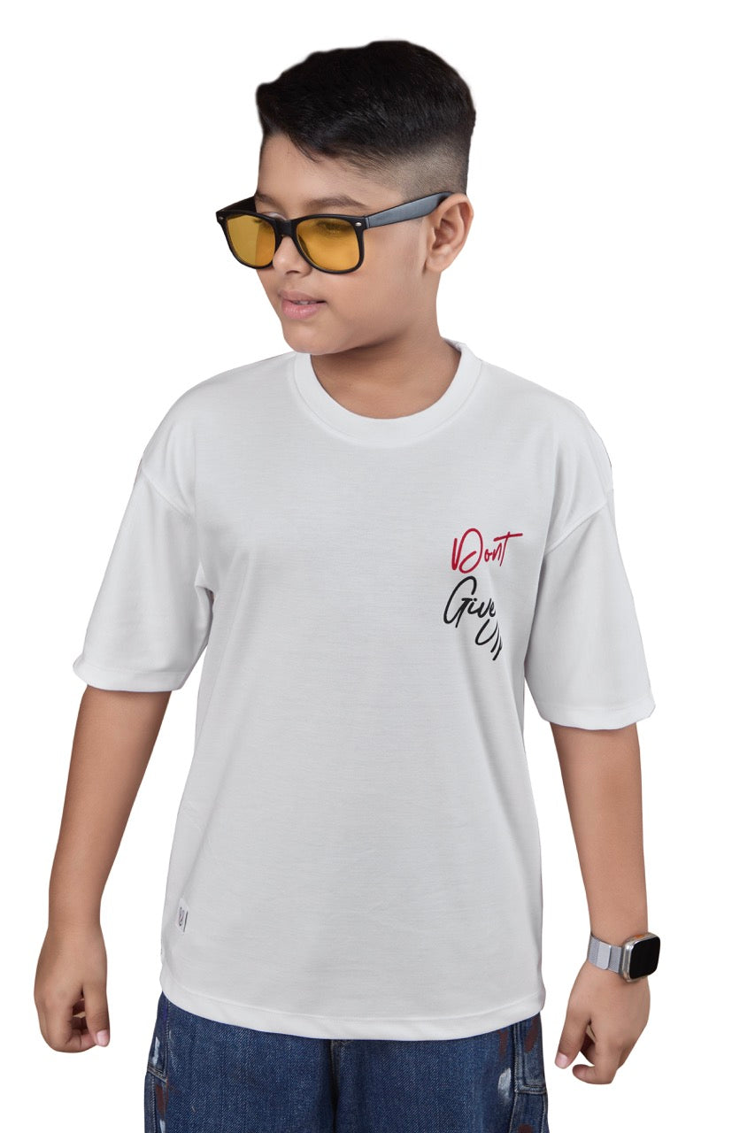 Boys White Half Sleeves Oversized Tshirt