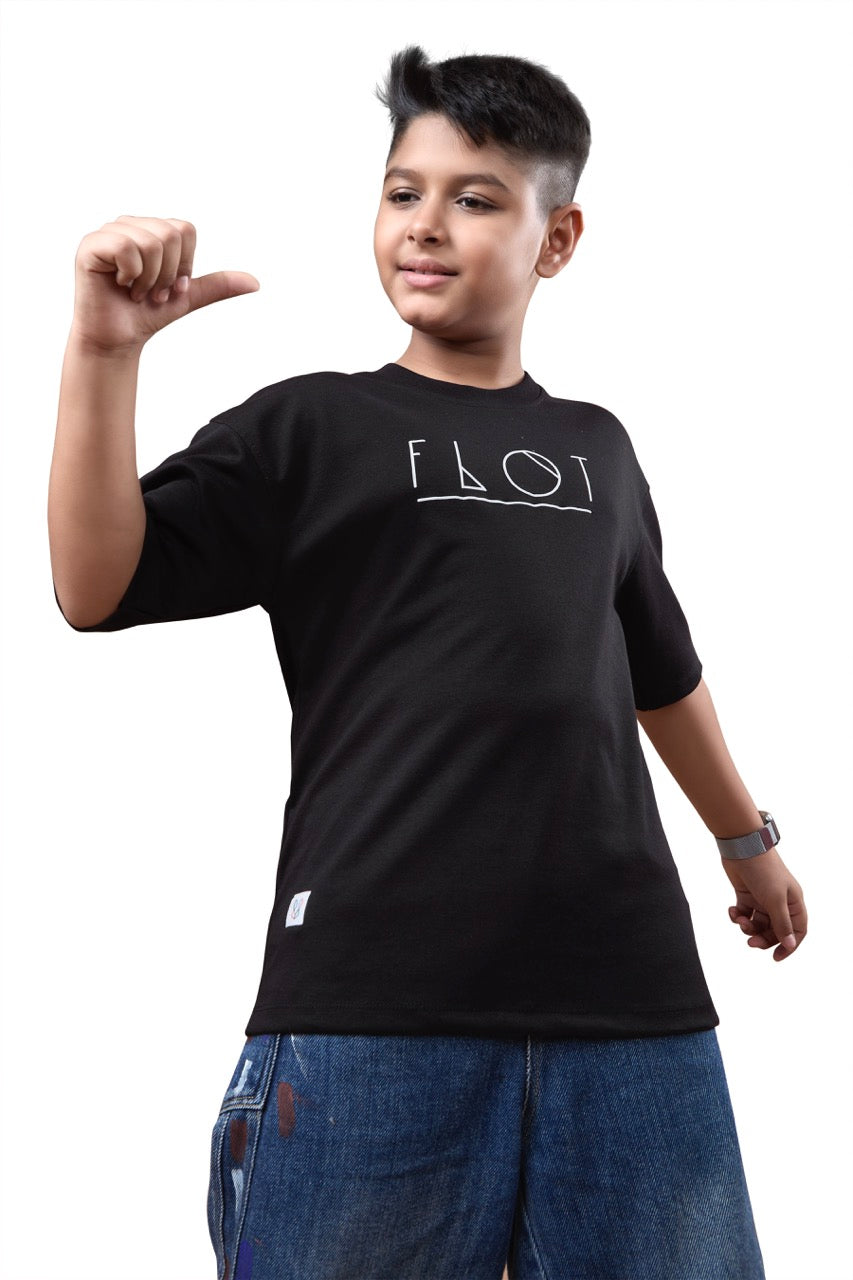 Boys Black Half Sleeves Oversized Tshirt
