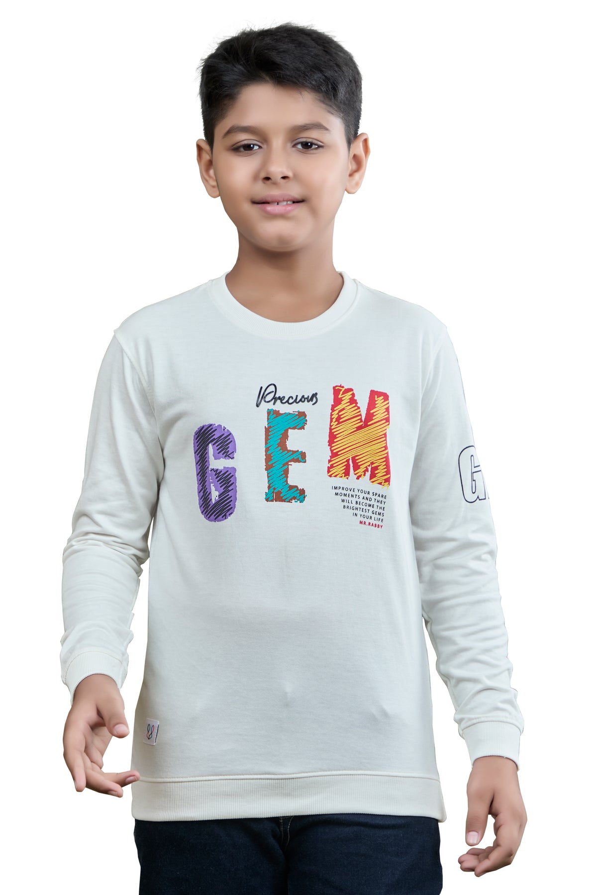 White Precious GEM Graphic Boys Sweatshirt
