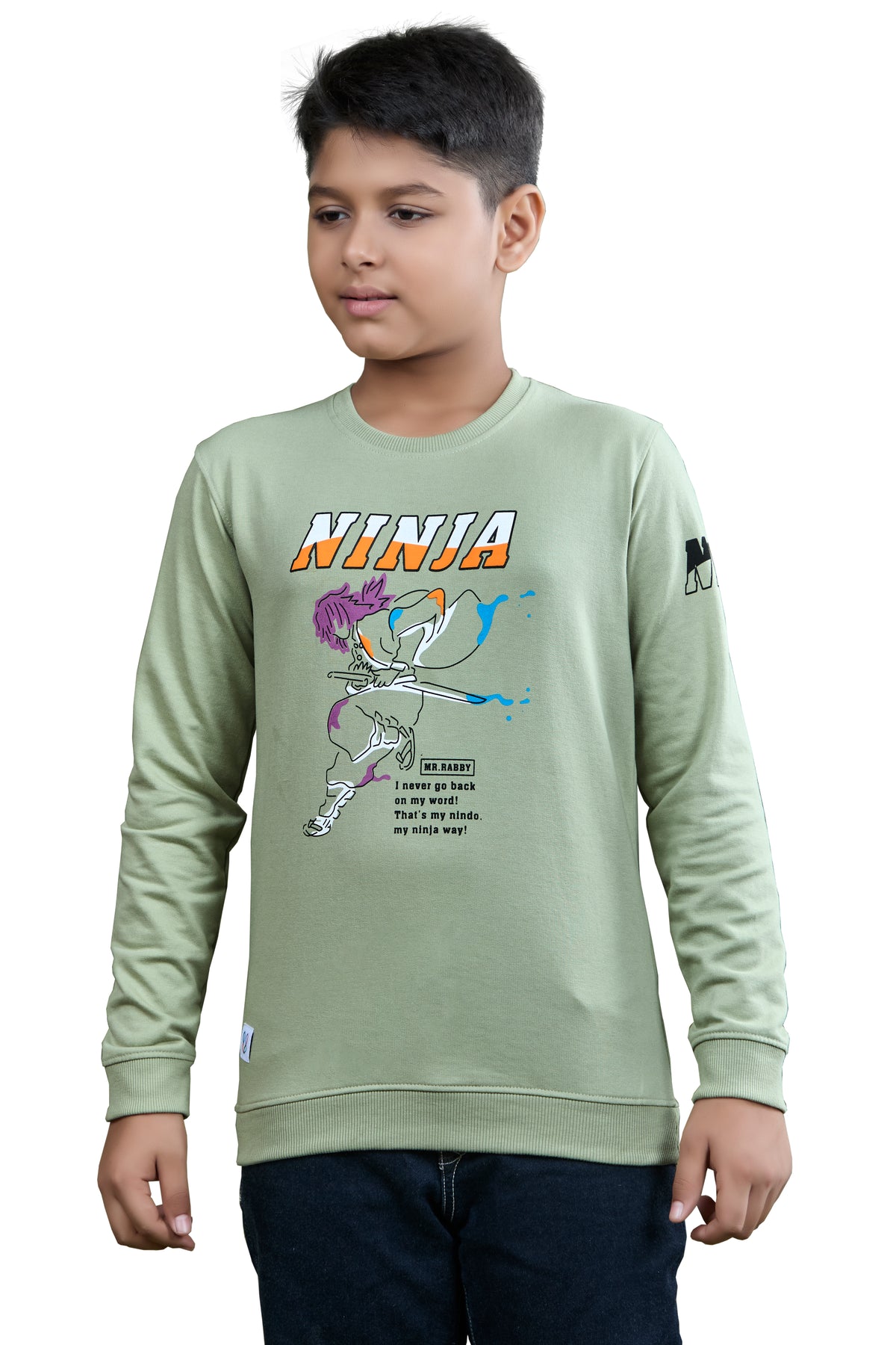 Sage Green Ninja Graphic Boys Sweatshirt