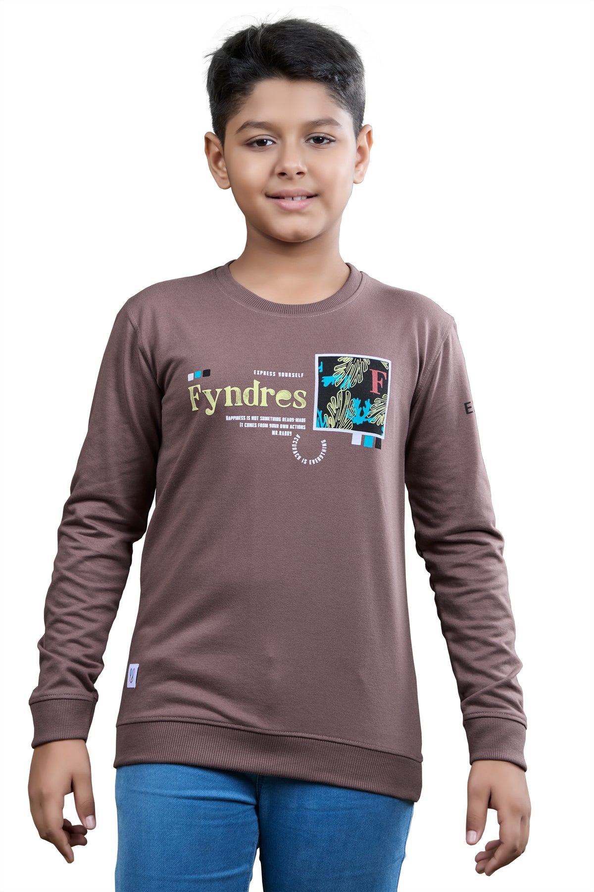 Coffee Brown Fyndres Graphic Boys Sweatshirt