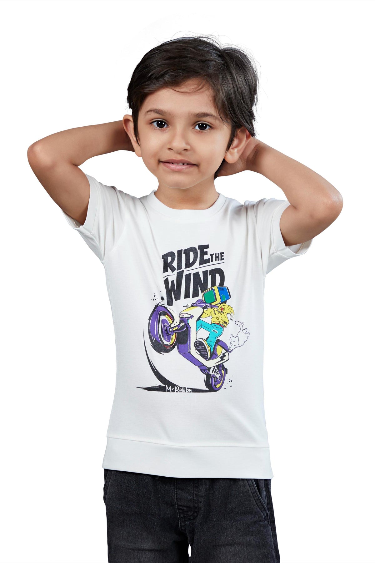 Boys White Graphic Printed Half Sleeves T-Shirt