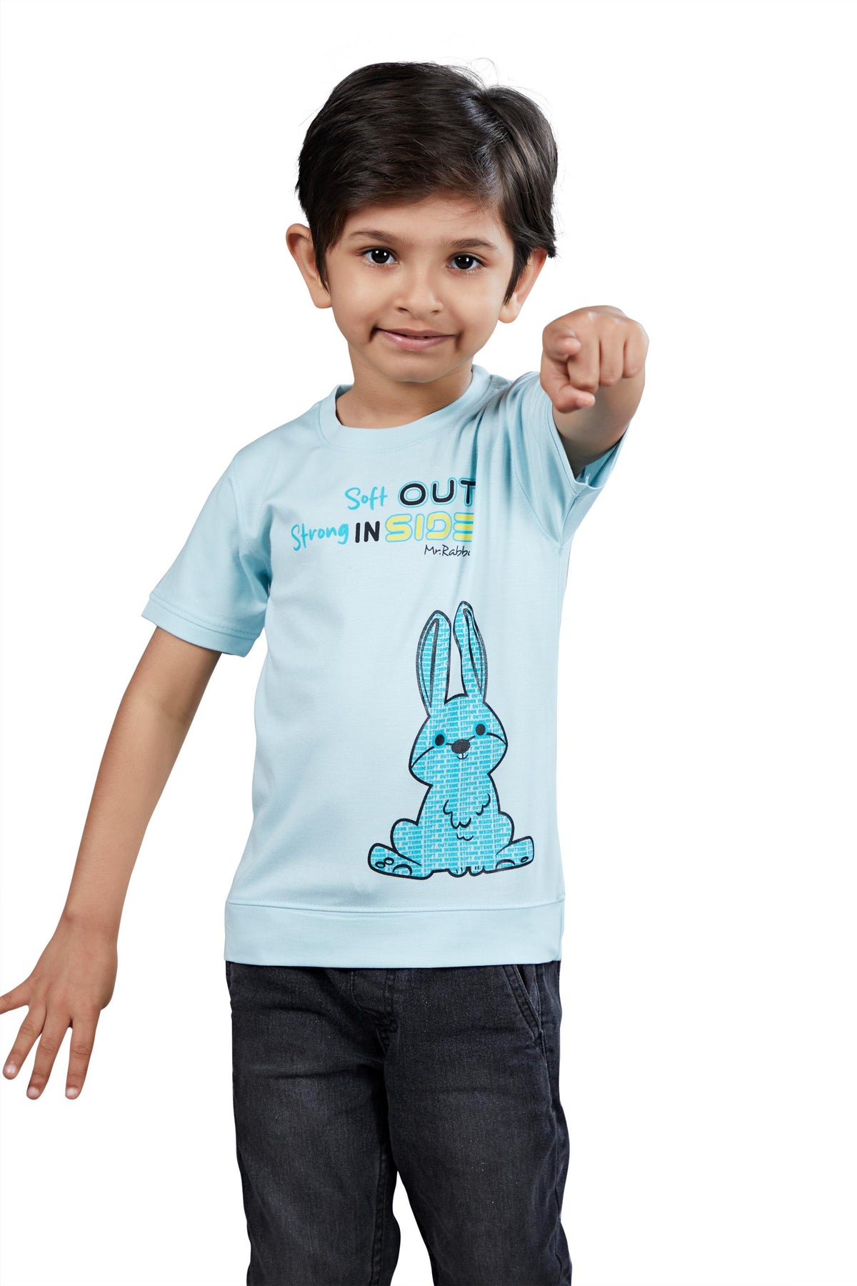 Boys Light Blue Graphic Printed Half Sleeves T-Shirt
