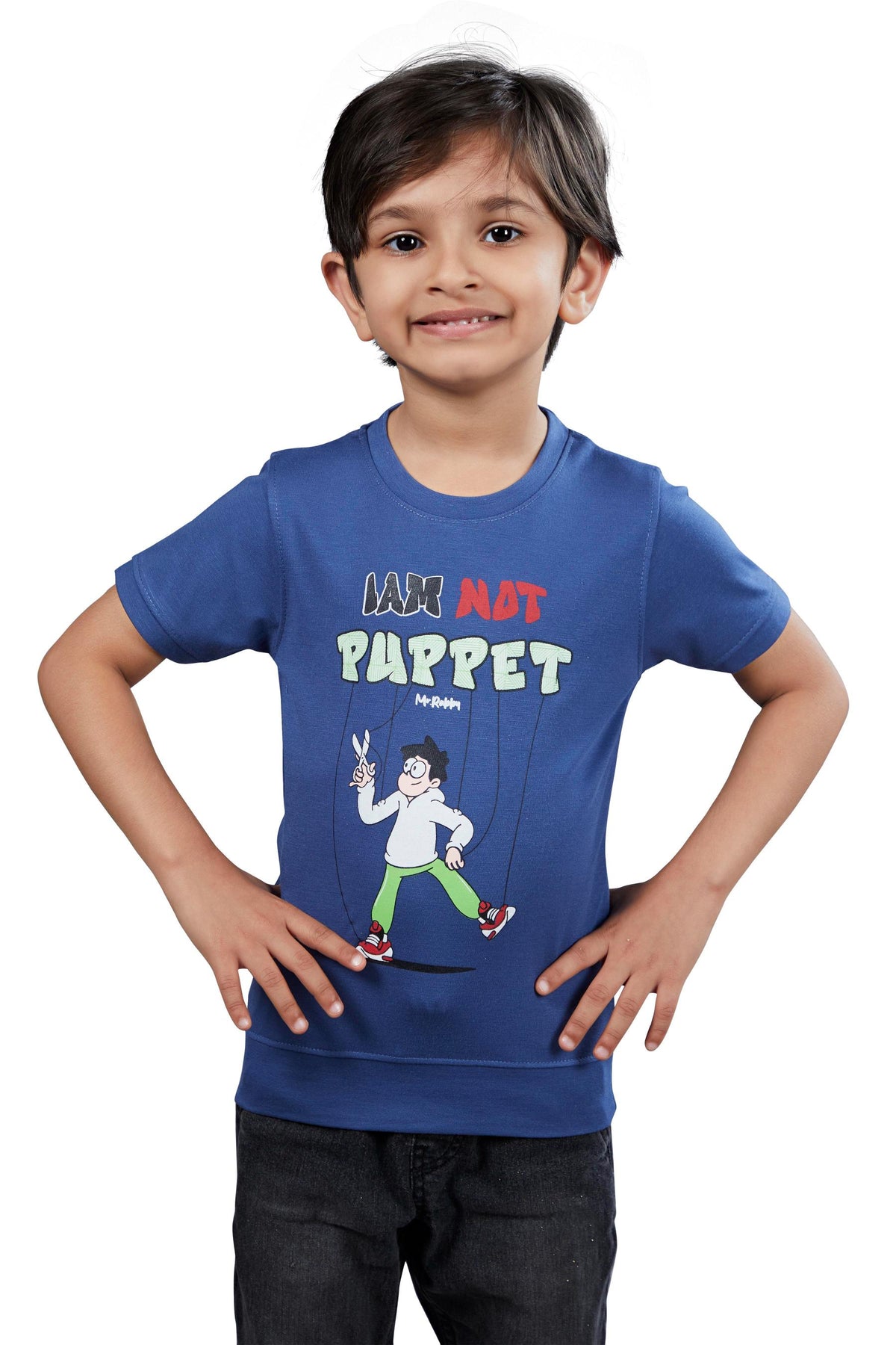 Boys Royal Blue Graphic Printed Half Sleeves T-Shirt