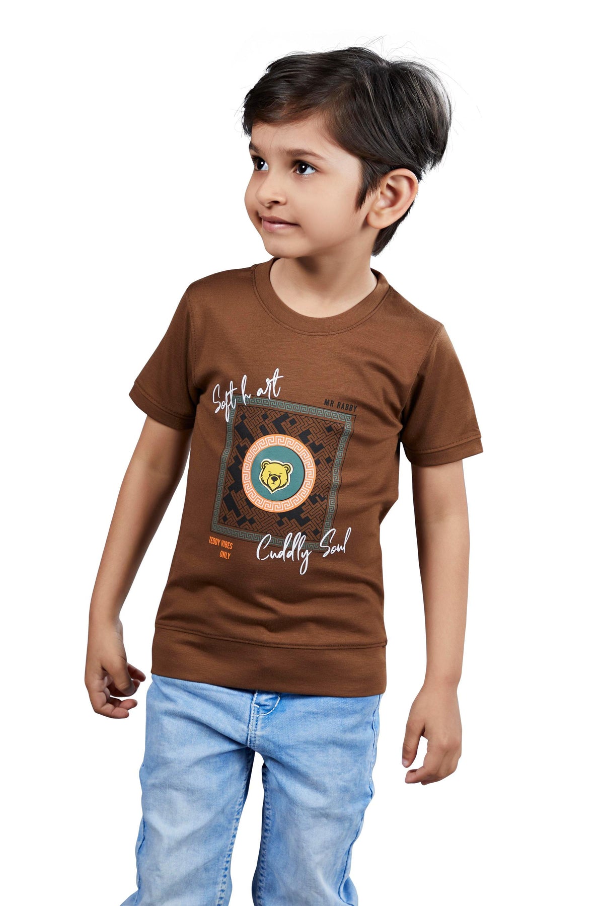 Boys Brown Graphic Printed Half Sleeves T-Shirt