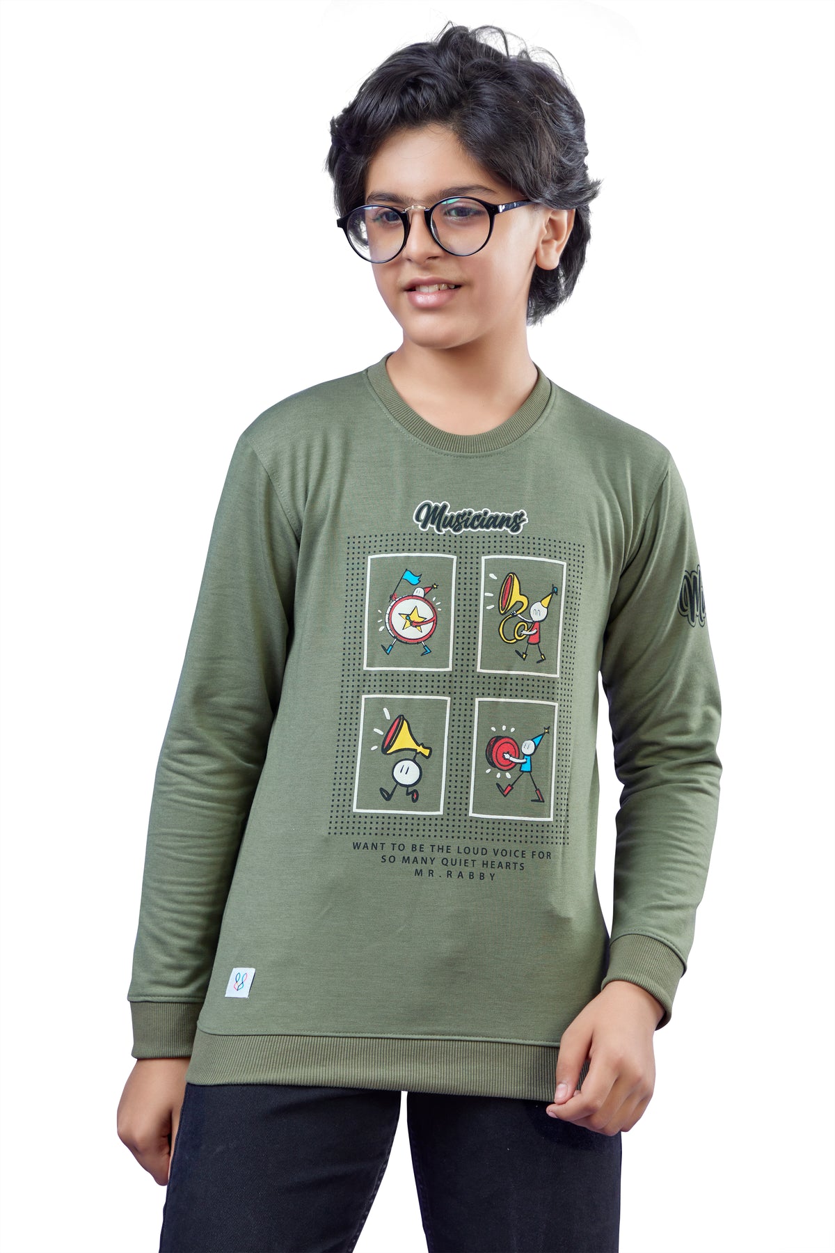 Olive Green Graphic Print Boys Full Sleeves T-Shirt