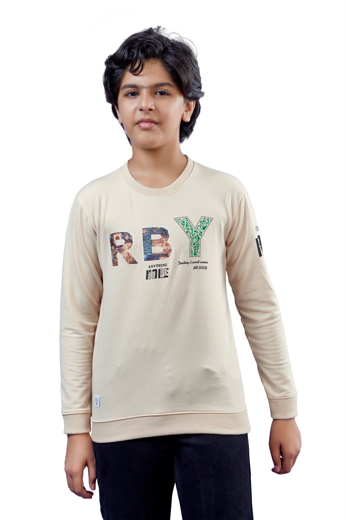 Beige Graphic Print Boys Full Sleeves T-Shirt