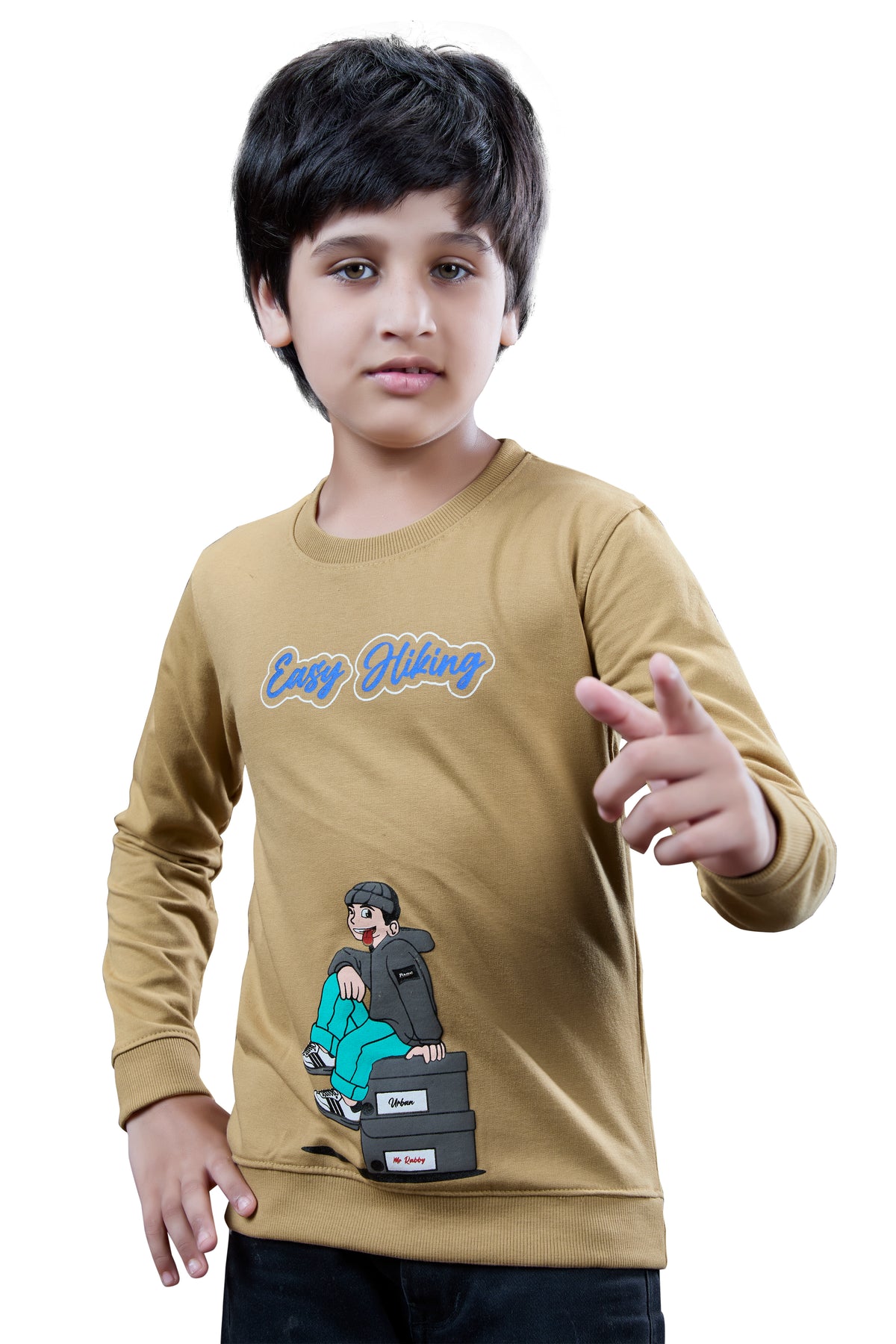 Brown Graphic Print Boys Full Sleeves T-Shirt