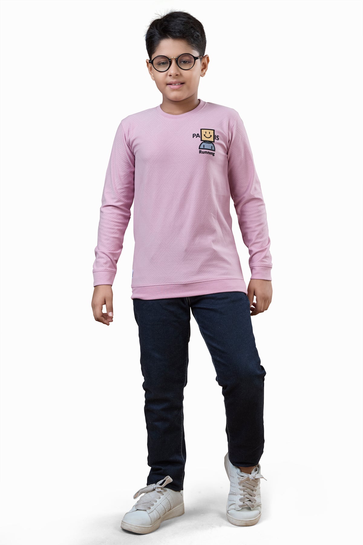 Light Pink Minimal Graphic Boys Full Sleeves T-Shirt