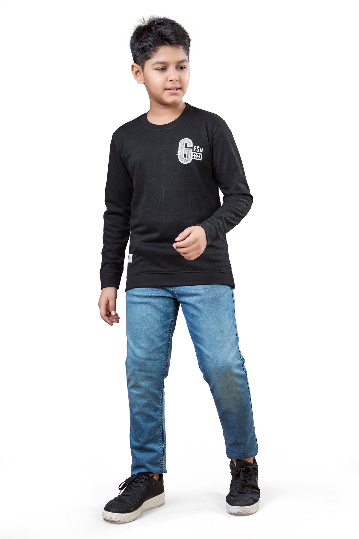 Black Minimal Graphic Boys Full Sleeves T-Shirt