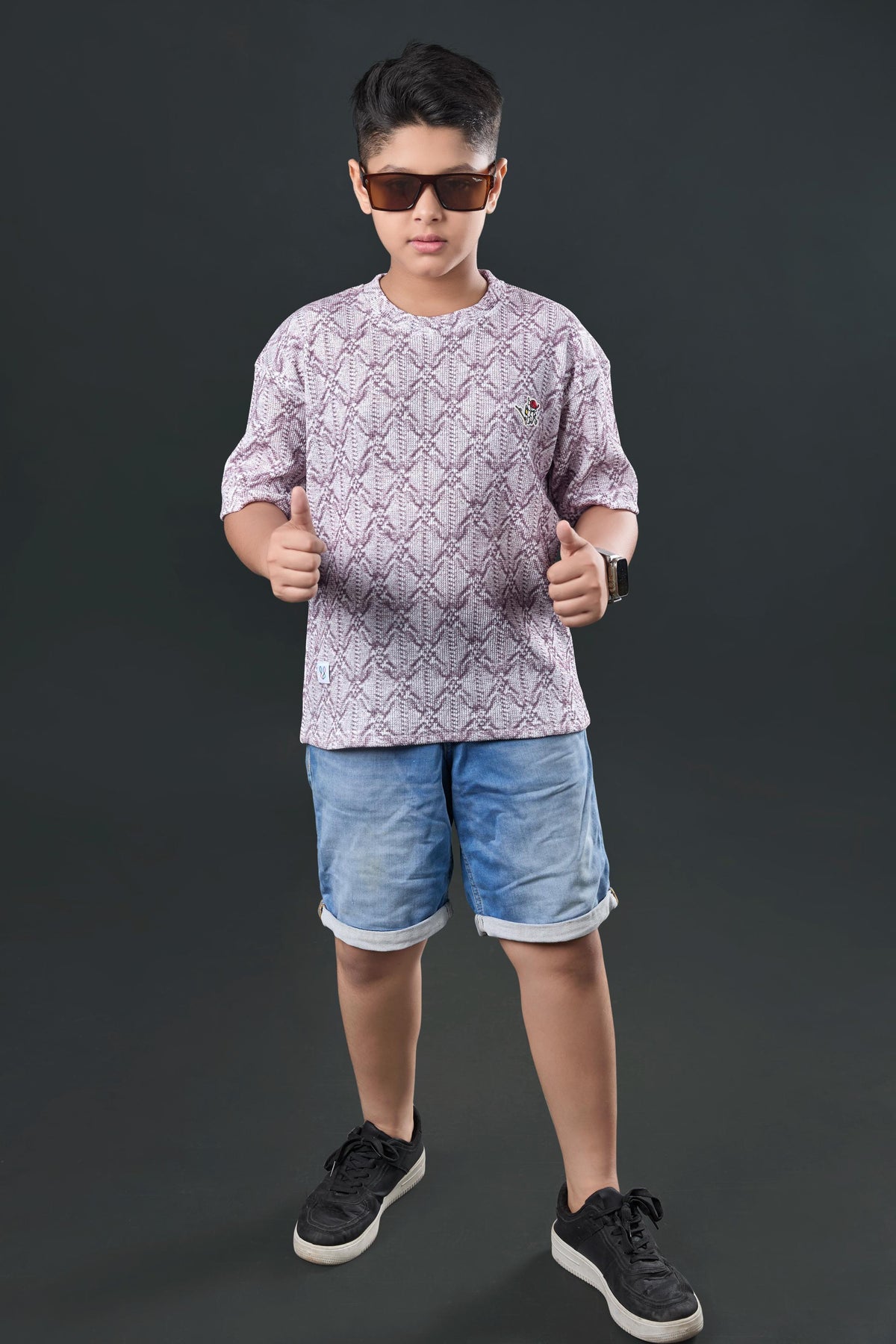 Boys Purple Textured Half Sleeves T-Shirt