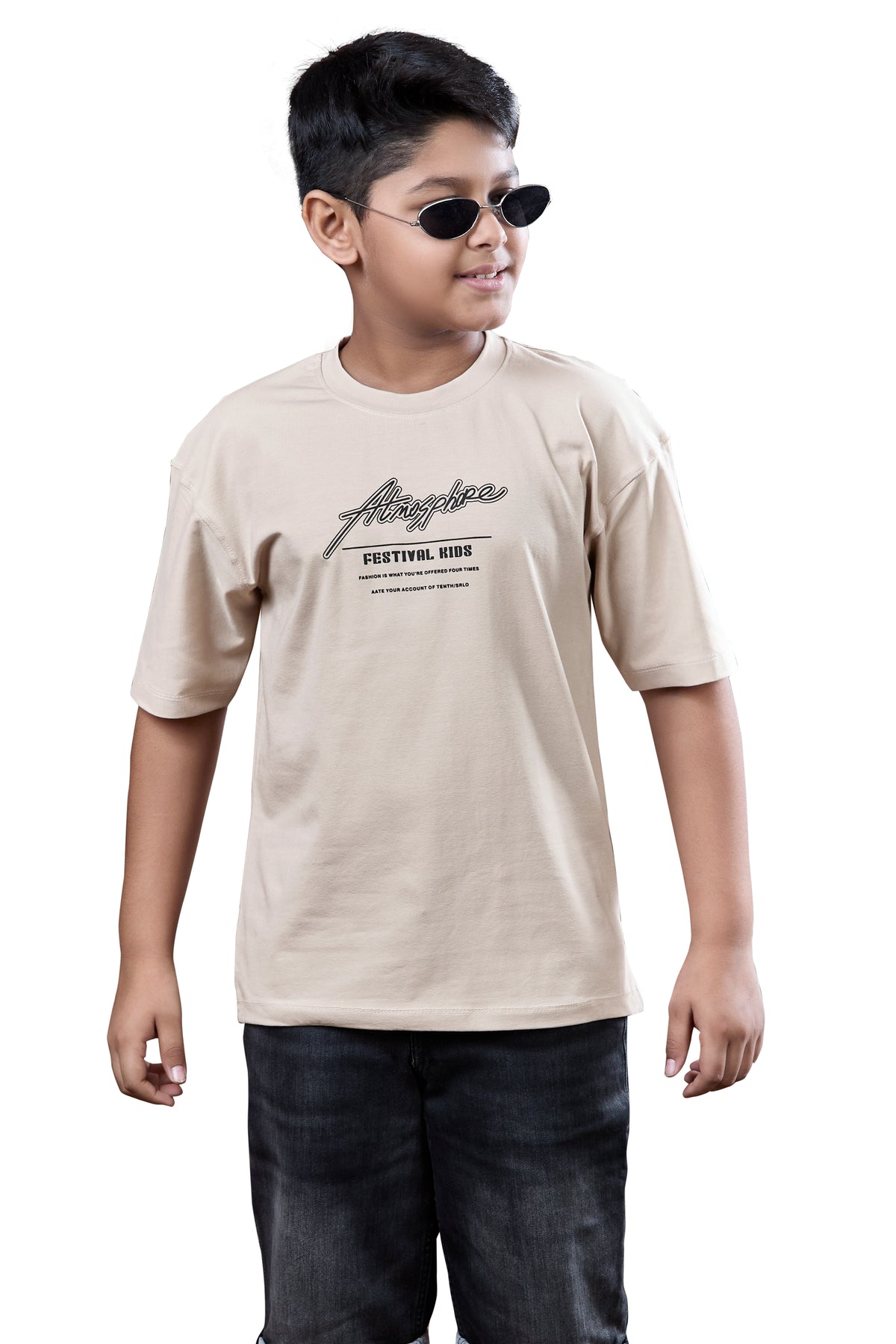 Urban Vibe Kids Beige Half Sleeves Drop-Shoulder Tshirt