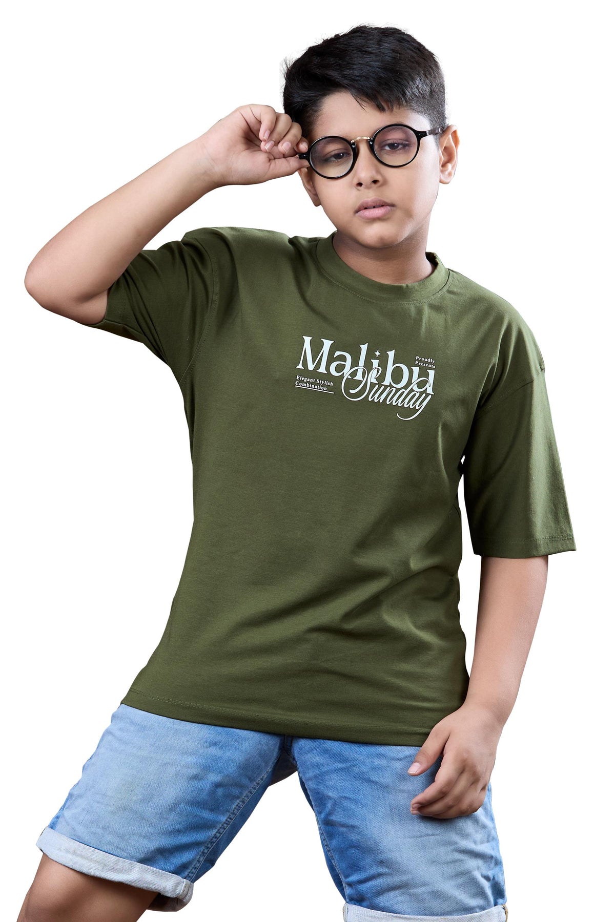 Olive Green Graphic Half Sleeves Oversized T-Shirt