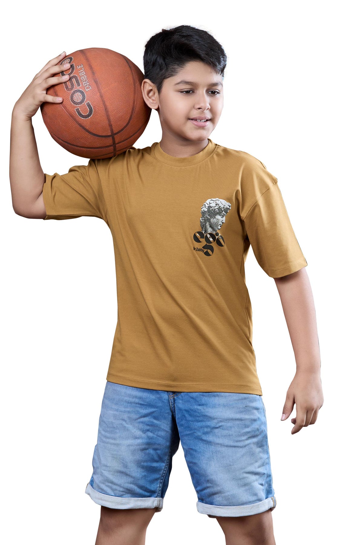 Ochre Yellow Graphic Half Sleeves Oversized T-Shirt