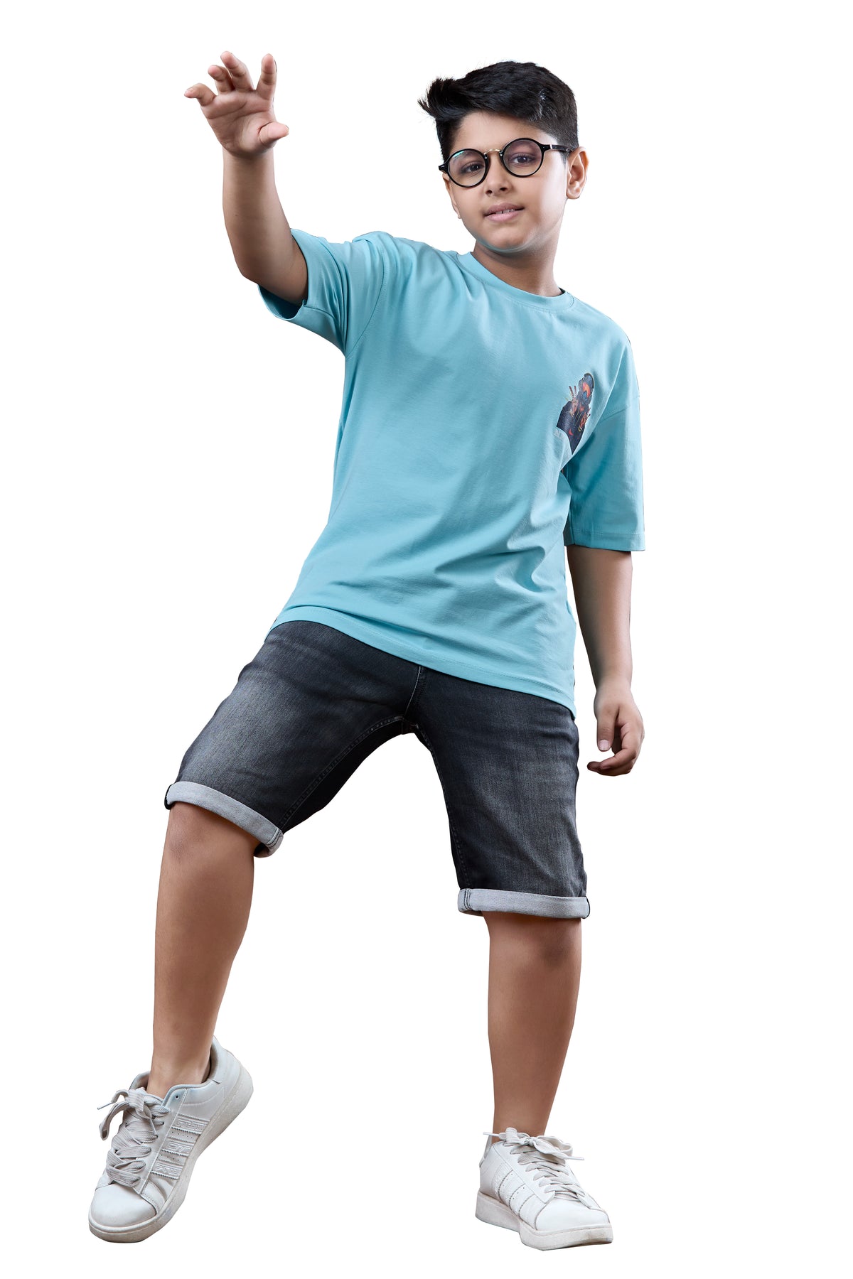 Urban Vibe Kids Blue Half Sleeves Drop-Shoulder Tshirt