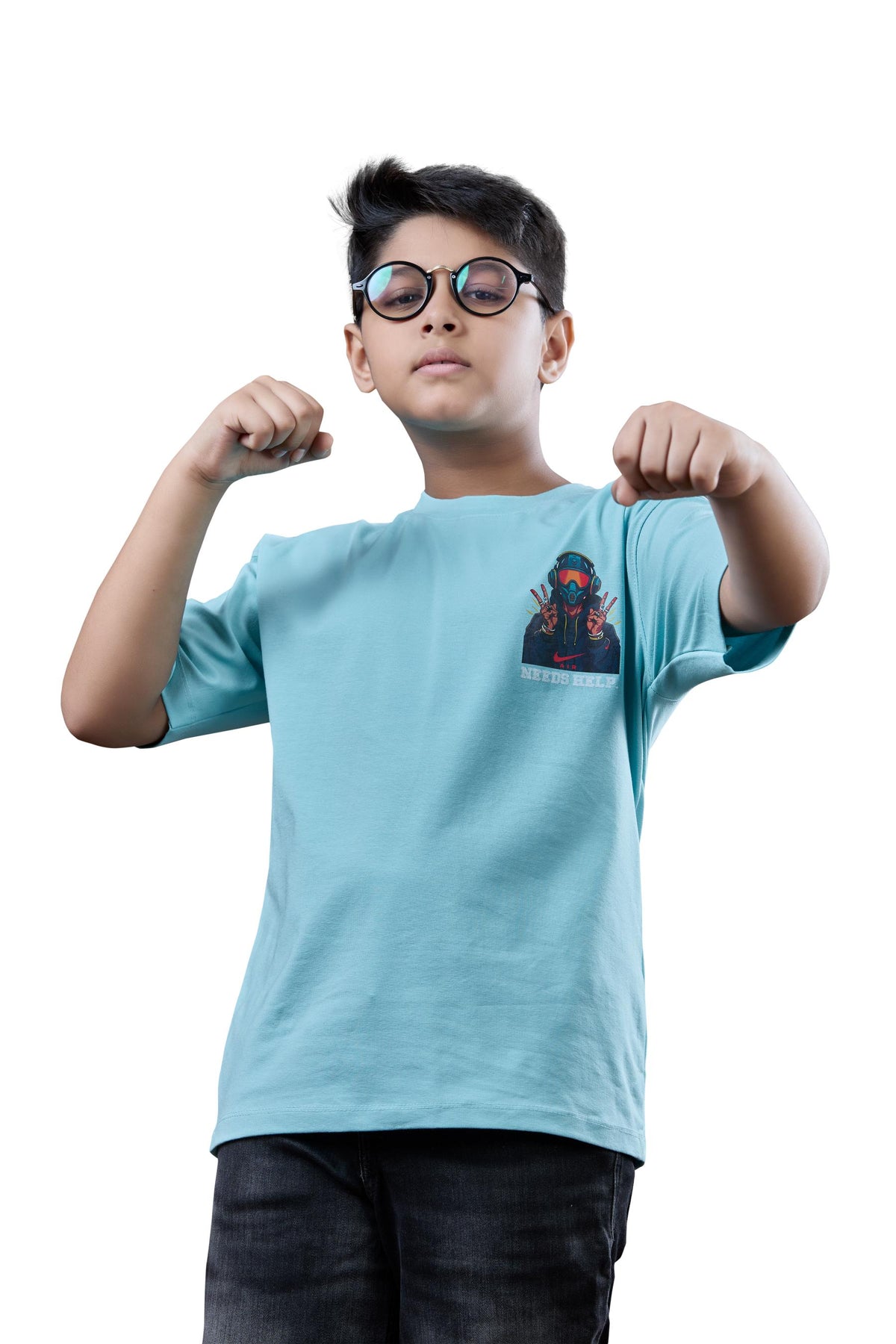 Aqua Blue Graphic Half Sleeves Oversized T-Shirt