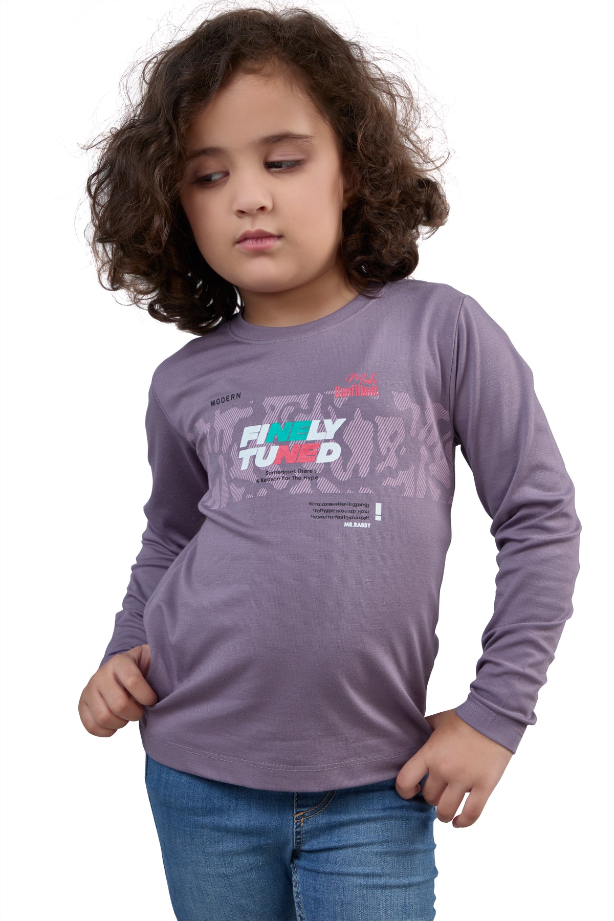 Dusty Lavender Finely Tuned Graphic Girls’ Full Sleeves T-Shirt