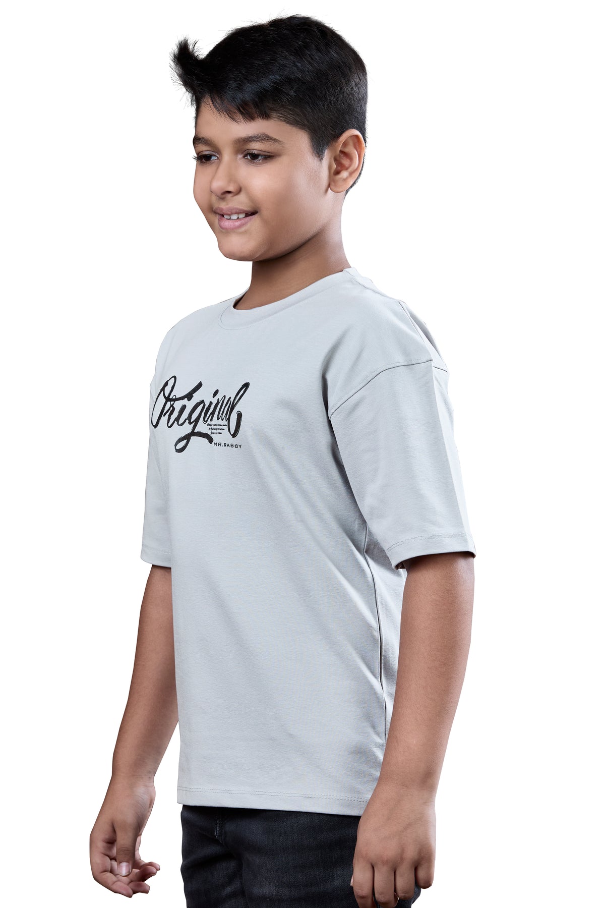 Urban Vibe Kids Grey Half Sleeves Drop-Shoulder Tshirt