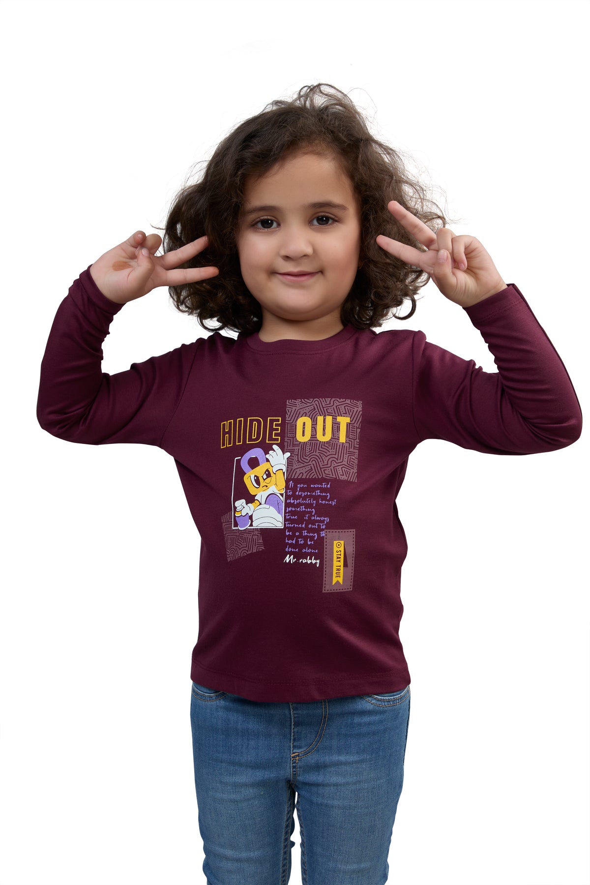 Berry Maroon Hide Out Graphic Girls’ Full Sleeves T-Shirt
