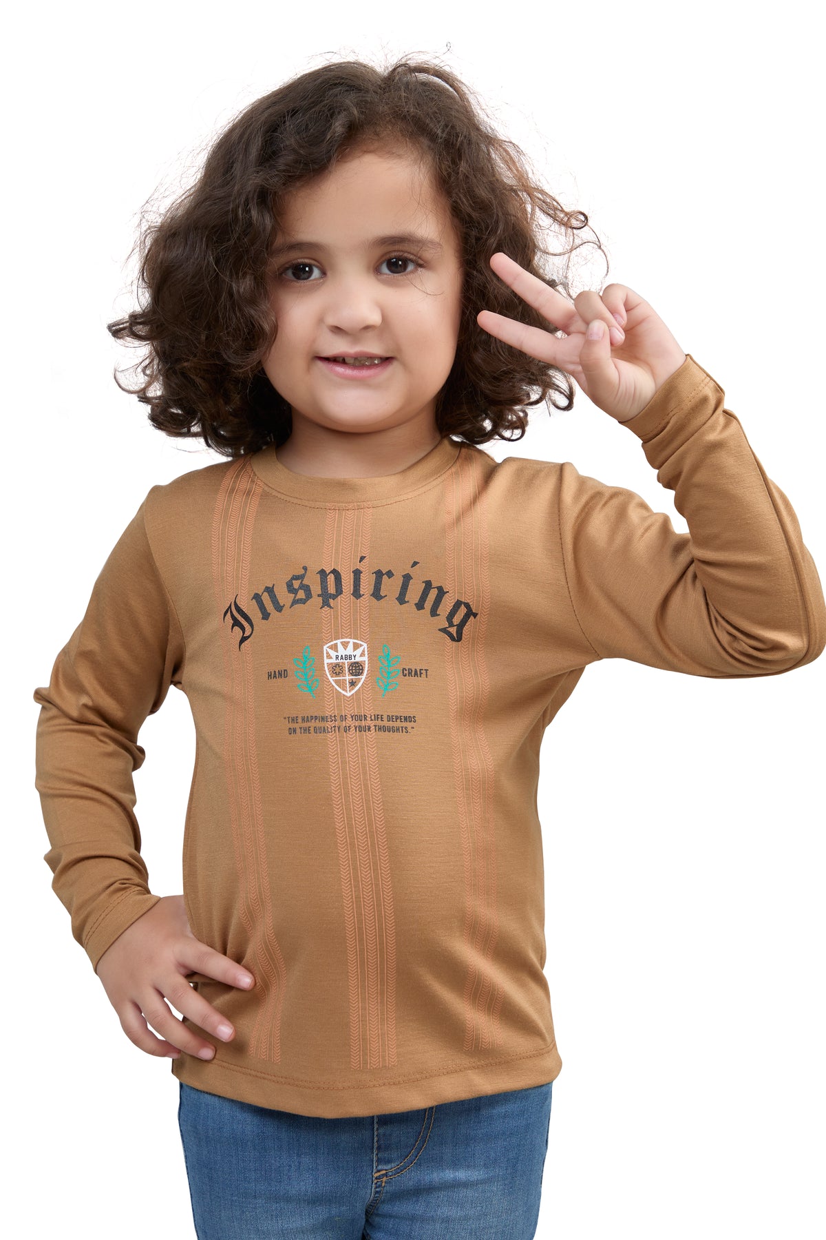 Camel Brown Inspiring Graphic Girls’ Full Sleeves T-Shirt