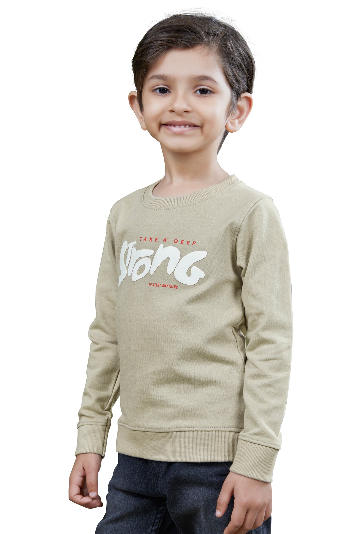 Beige Printed Boys Full Sleeves Sweatshirts