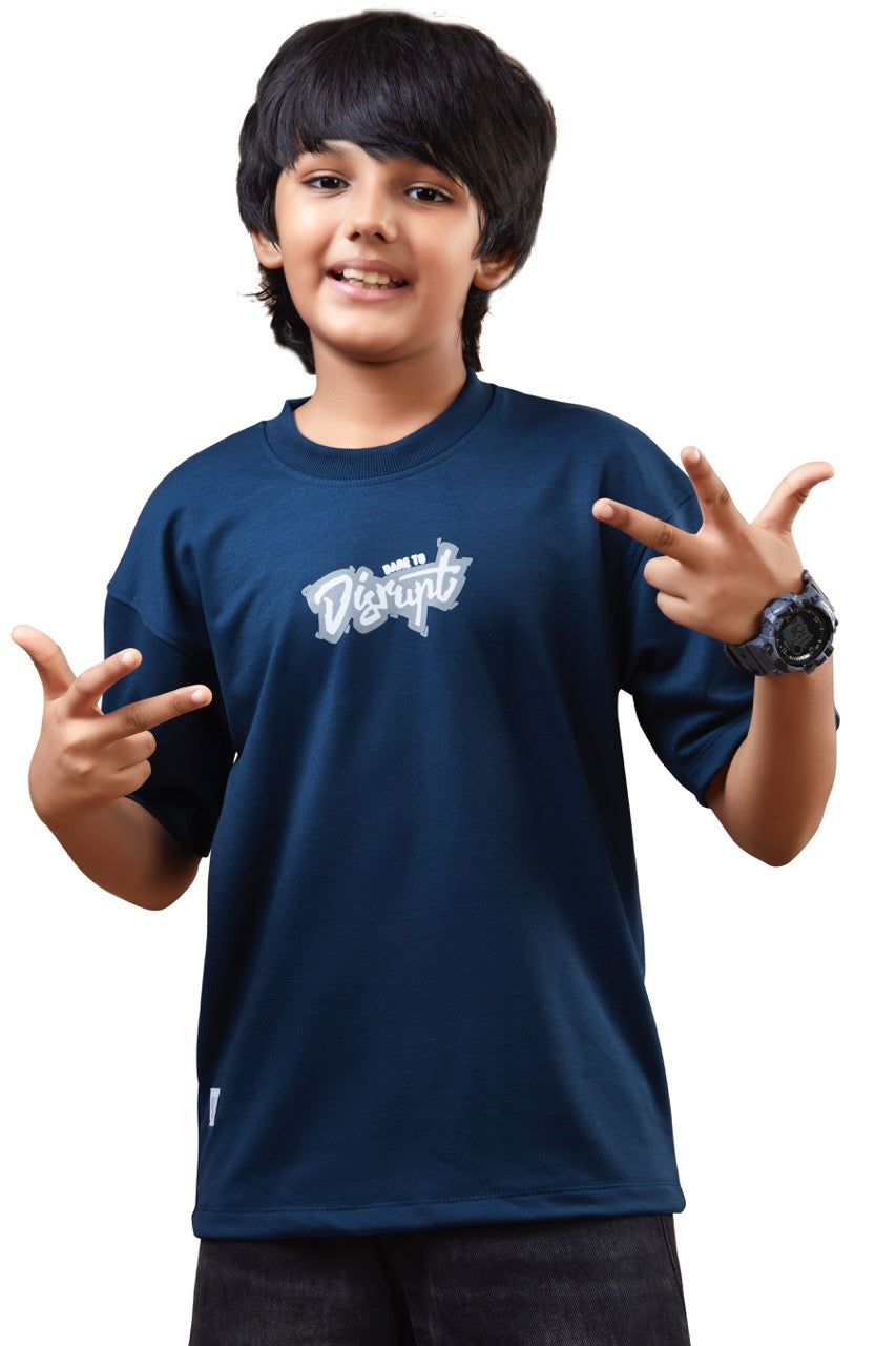Boys Blue Half Sleeves Drop-Shoulder Tshirt