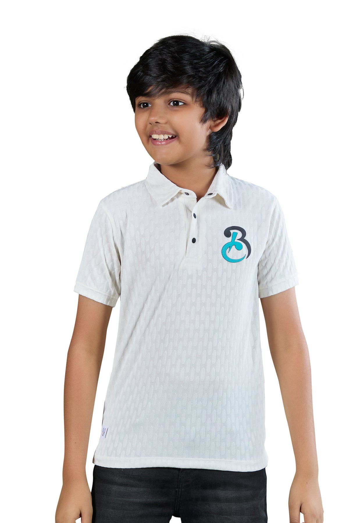 Off White Textured Half Sleeve Polo T-Shirt