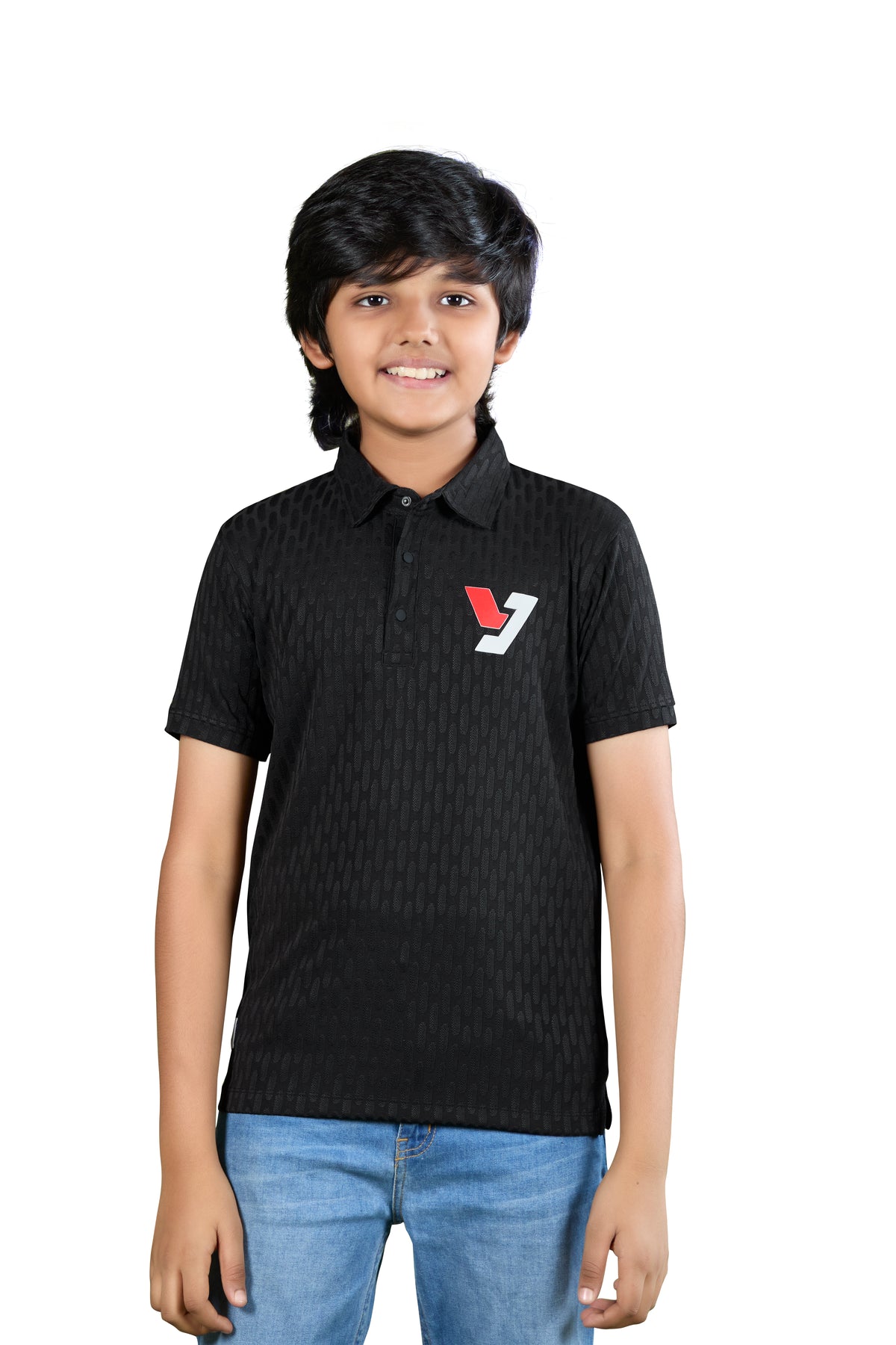 Midnight Black Textured Half Sleeve Polo T-Shirt