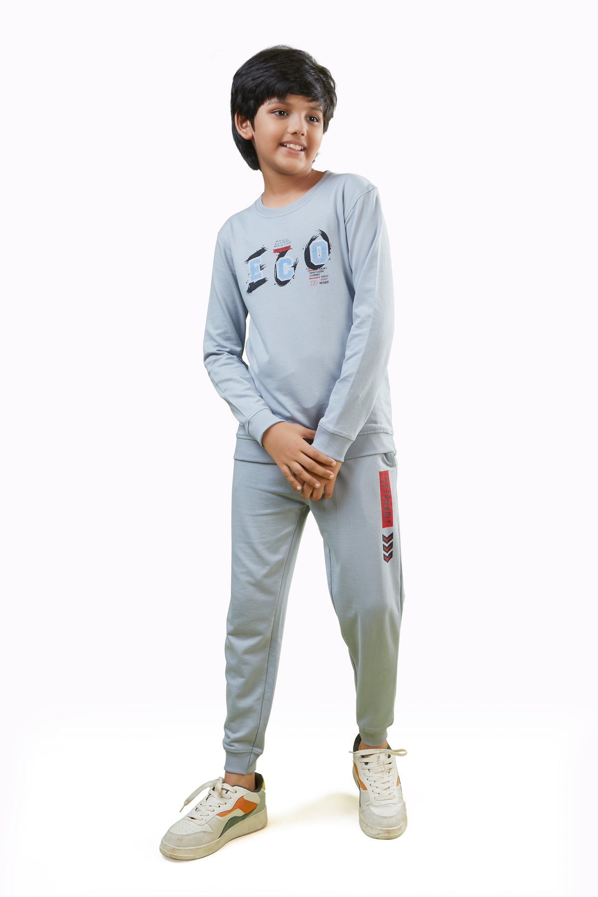 Light Grey ECO Print Boys Co-Ord Set (T-Shirt & Joggers)