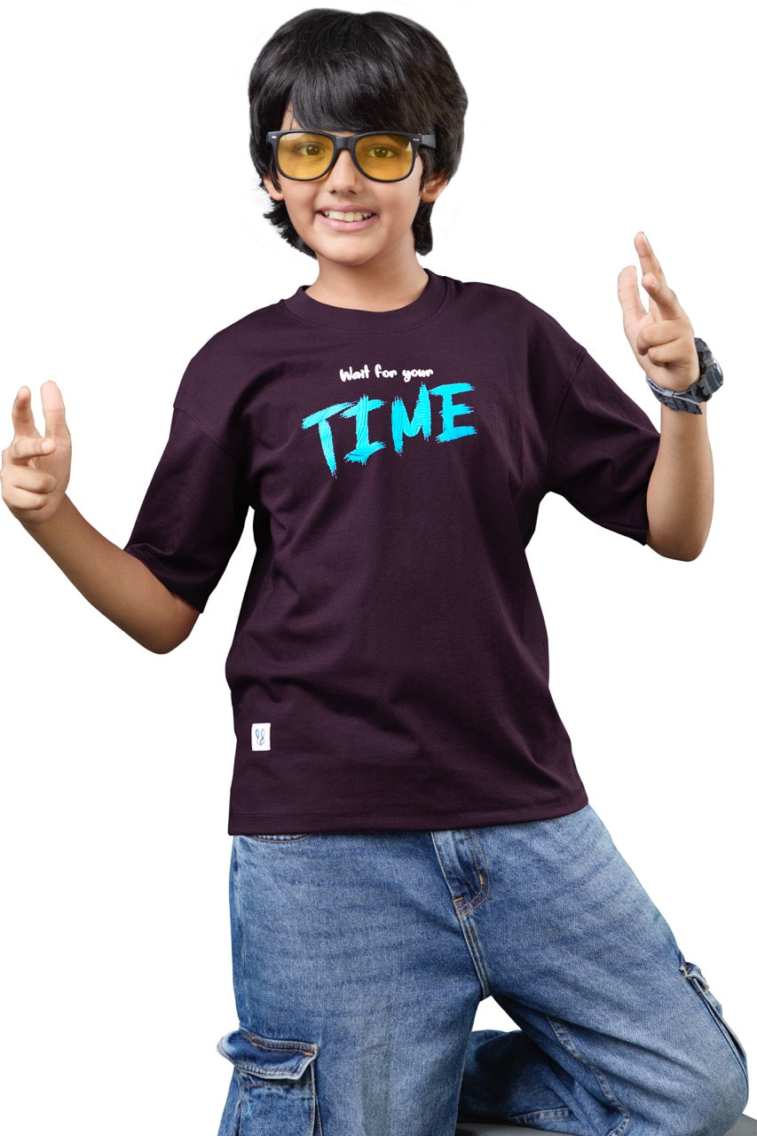 Urban Graphic Kids Half Sleeve Oversized Maroon T-Shirt